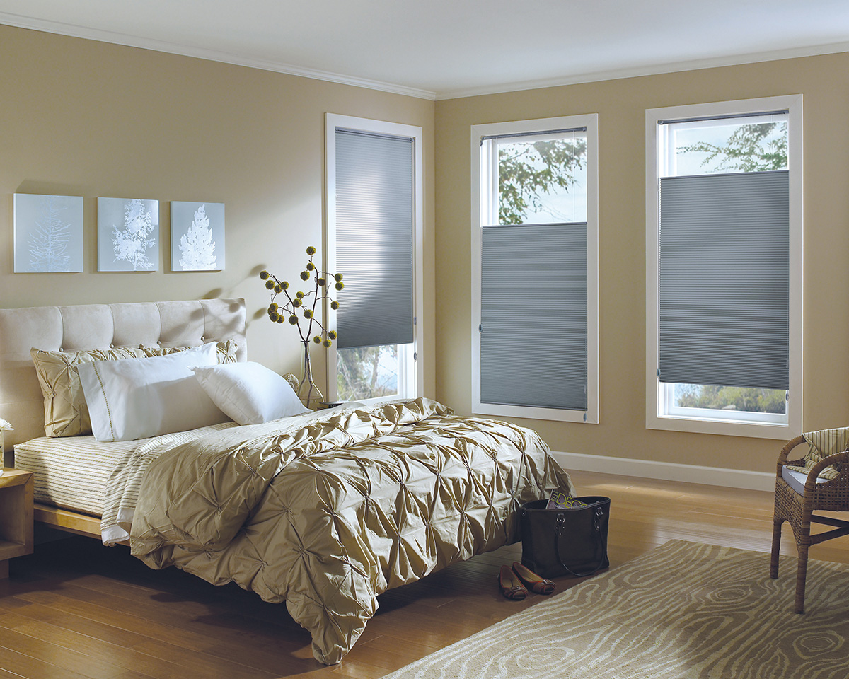 top down gray cellular shades in bedroom in Denver CO