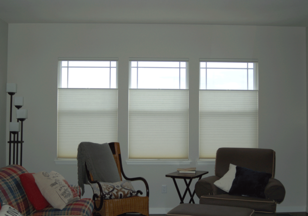 top down cellular shades on three living windows in Centennial CO