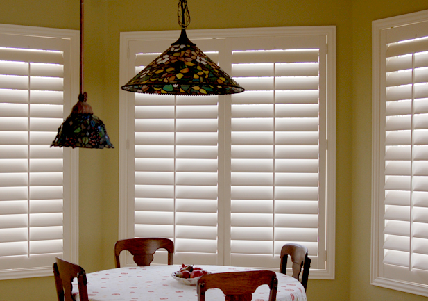 white front tilt plantation shutters in kitchen in Englewood CO
