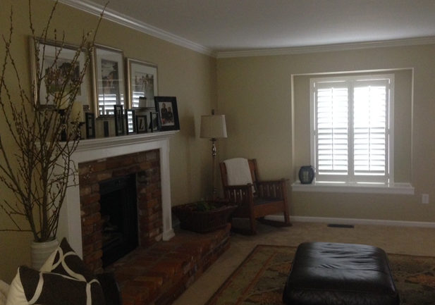 white interior shutters in living room in Englewood CO