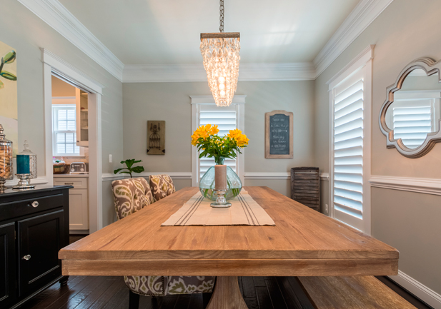 farmhouse kitchen with newstyle plantation shutters denver Co