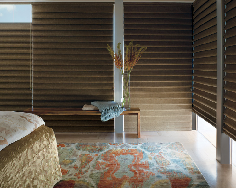 bedroom blackout blinds vignette modern roman shades Hunter Douglas Denver 80206