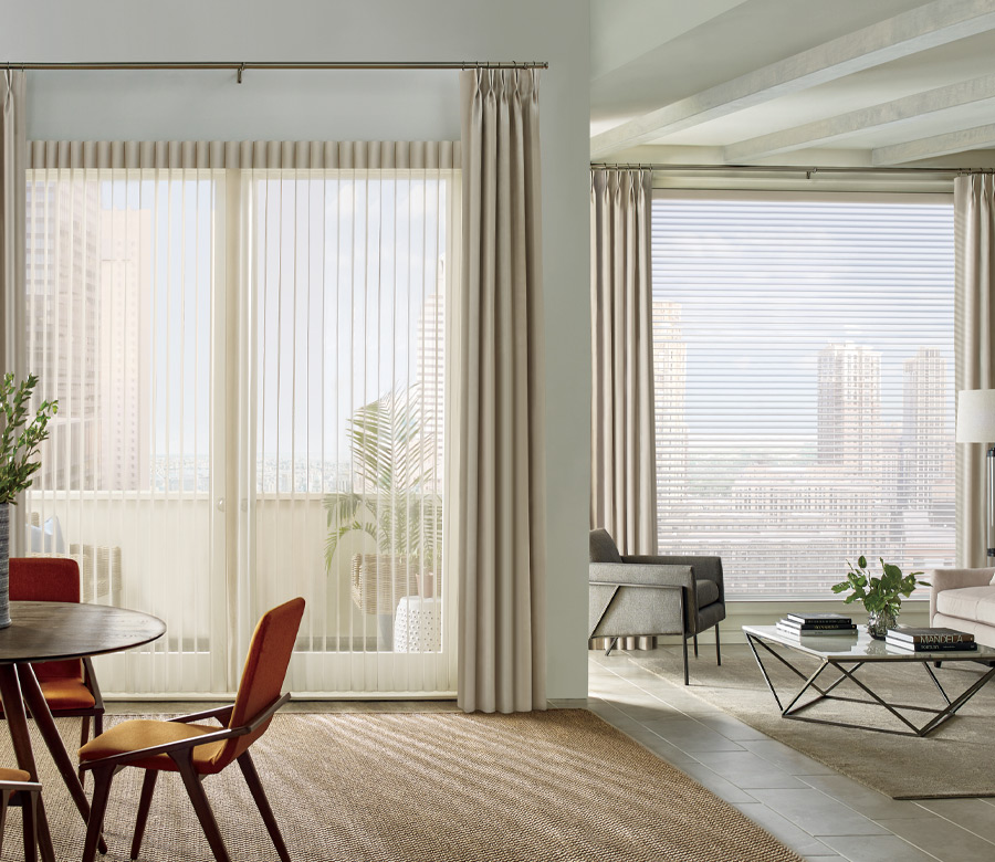coordinating window shades and vertical shades for sliding doors in Denver CO home