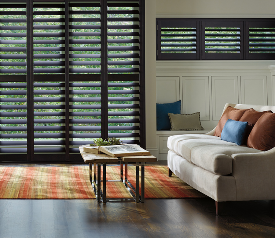 hardwood plantation shutters on sliding glass doors Denver CO