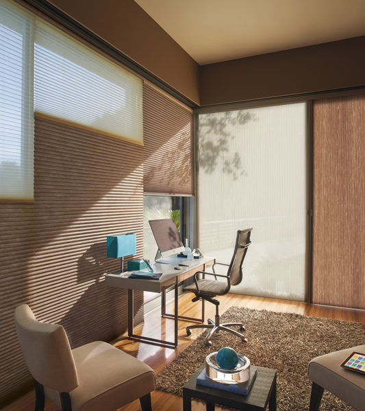 home office with duette honeycomb shades for energy efficient home in Westminster 80021