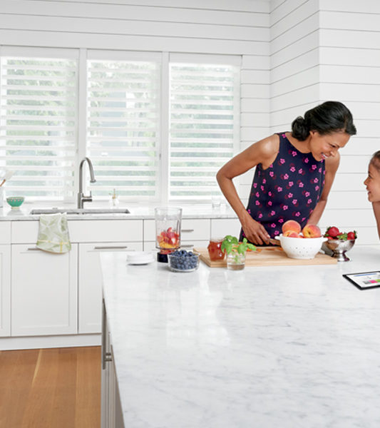 kitchen child and pet safe cordless blinds silhouette window shades Hunter Douglas Westminster 80021