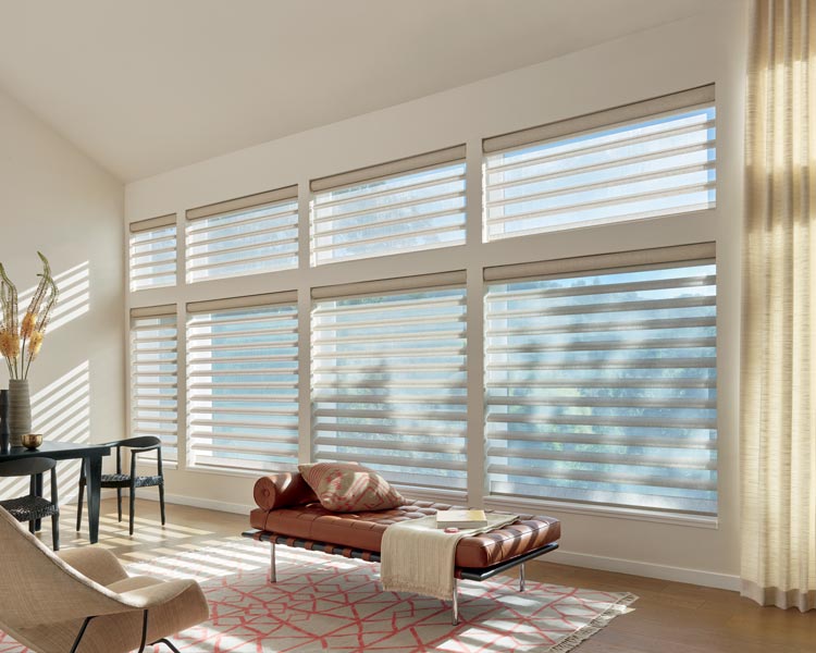 tall windows with floor to ceiling blinds in Westminster CO home