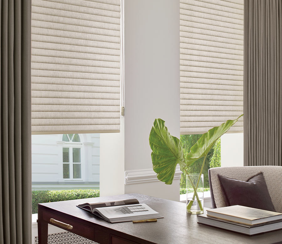 sonnette cellular roller shades in home office in Denver CO