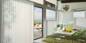 vertical and horizontal blinds cover sliding glass doors