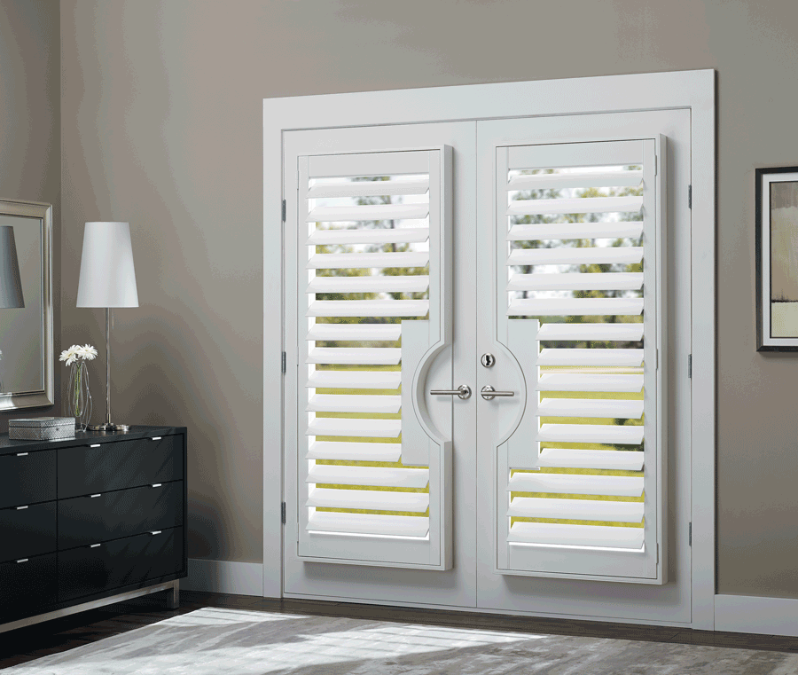 privacy of your home with white french door plantation shutters Denver CO