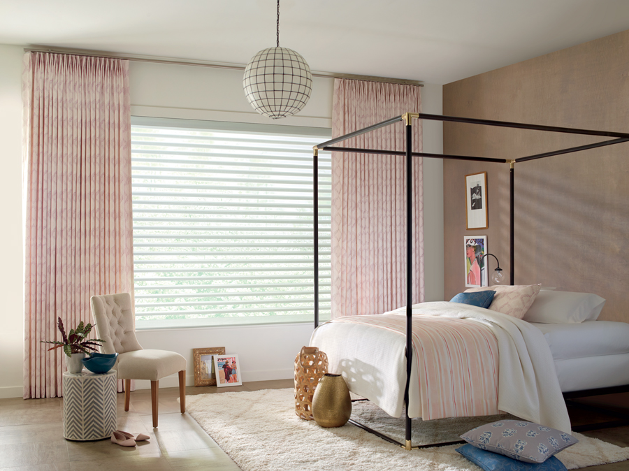 contemporary bedroom with design studio window treatments drapery and shades Denver 80206