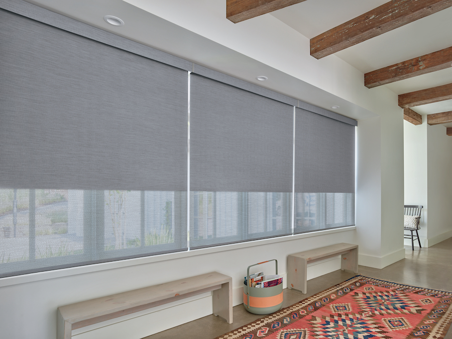 dual roller shades in long hallway Denver CO