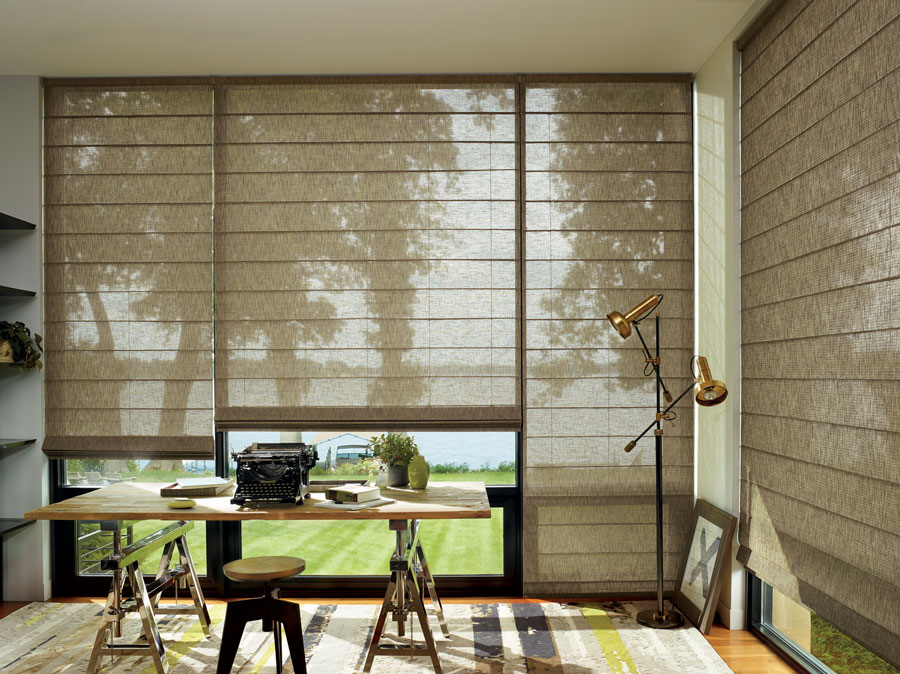 Woven shades on floor to ceiling windows Centennial, CO