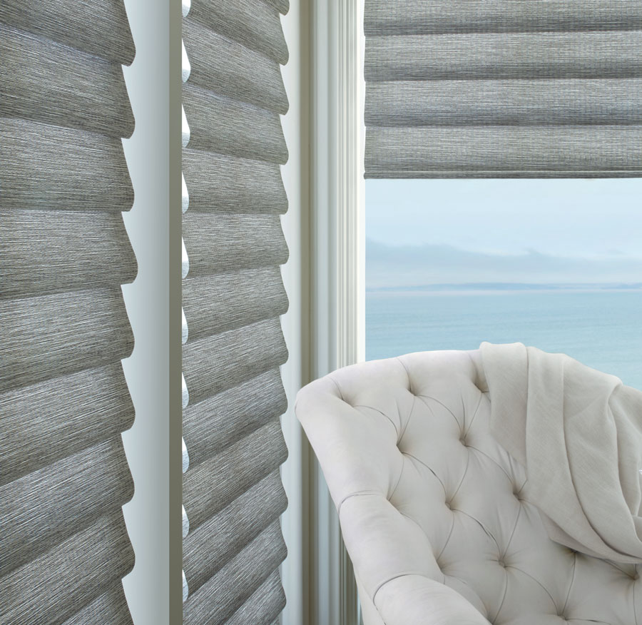 Hunter Douglas gray fabric roman shades