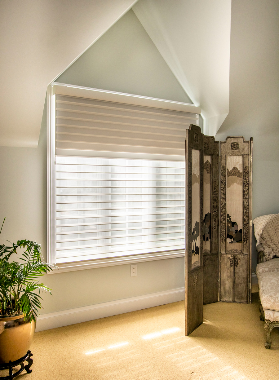 silhouette shades with dual roller shade for room darkening in denver home