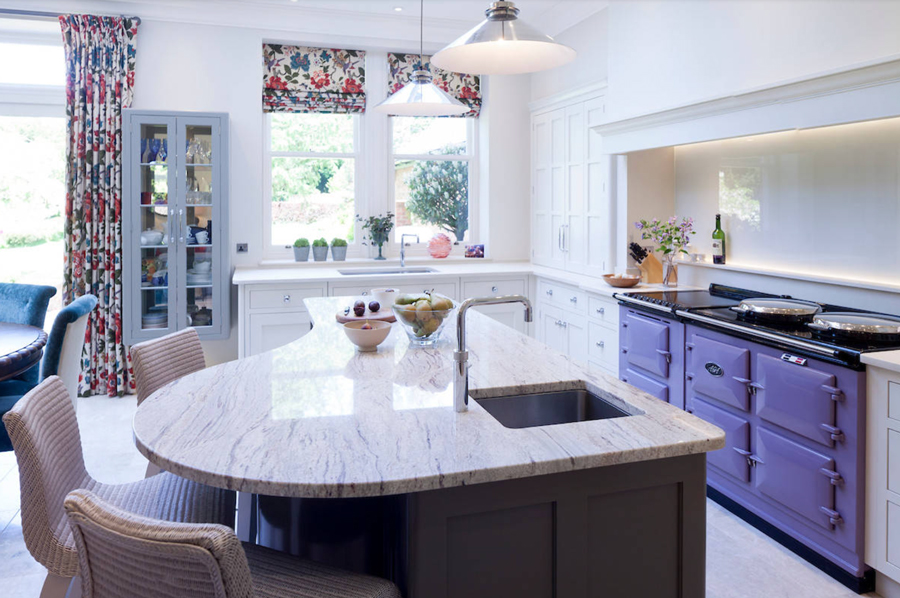 White and periwinkle kitchen