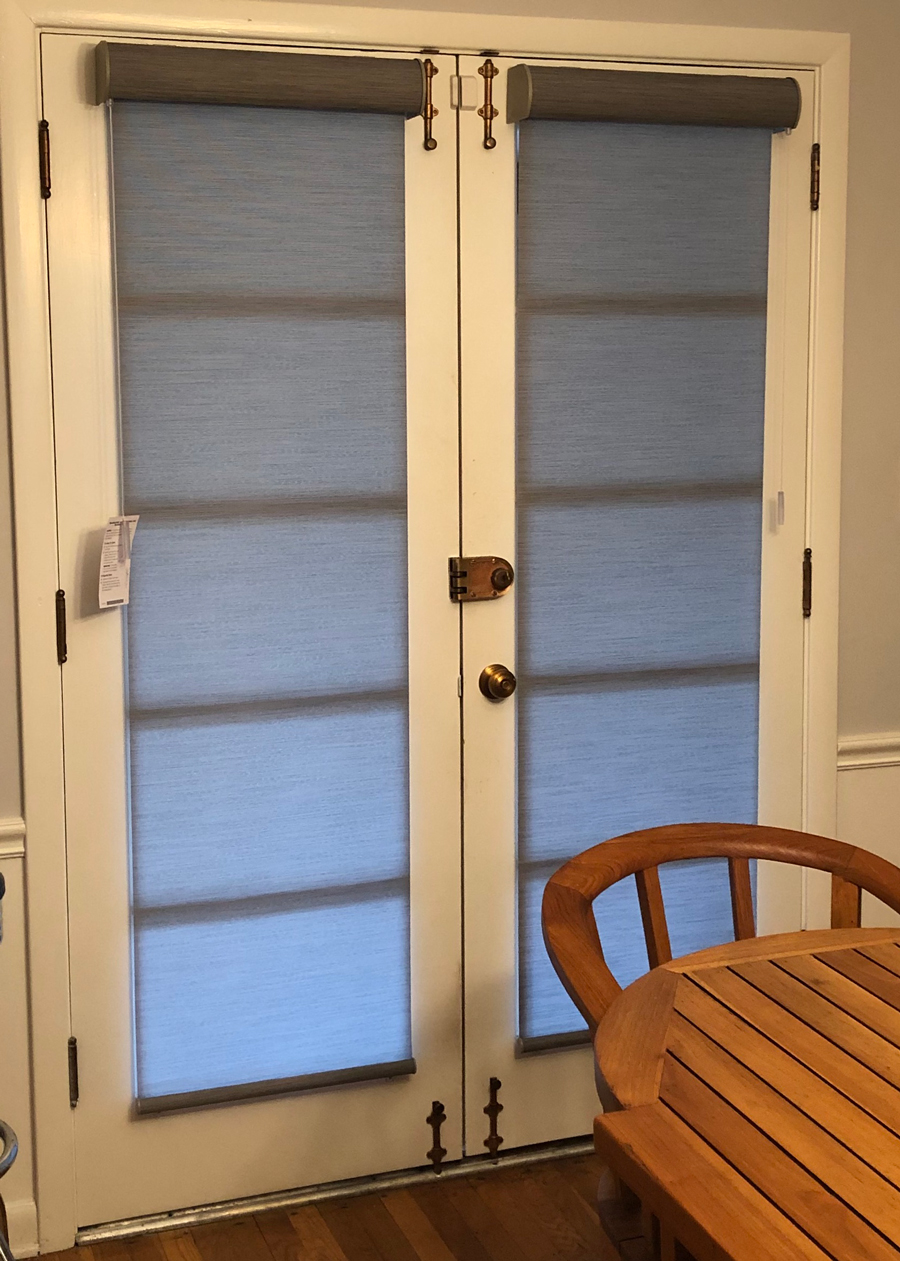 interior french doors with roller shades for privacy 