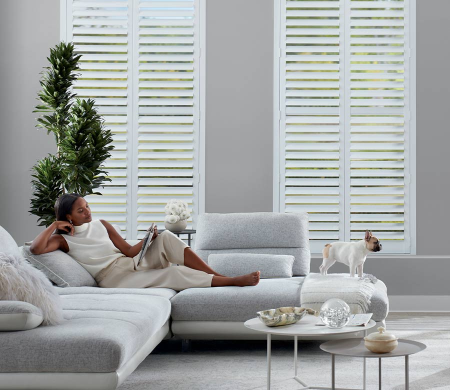 floor to ceiling white shutters for pet friendly safety Breckinridge, CO