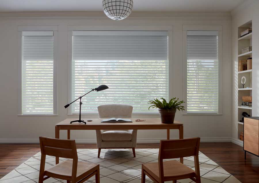 home office with dual sheer shades in Denver CO