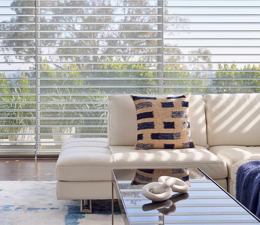 modern living room shades overlooking coastal garden in Denver, CO