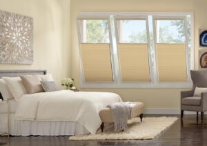 bedroom with blinds for tilt turn windows that stay on the glass