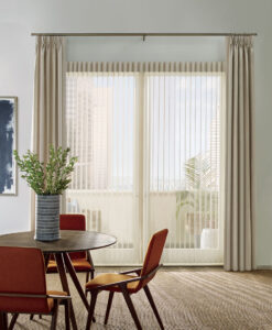 luminette sheer shades paired with drapes Denver on sliding glass door