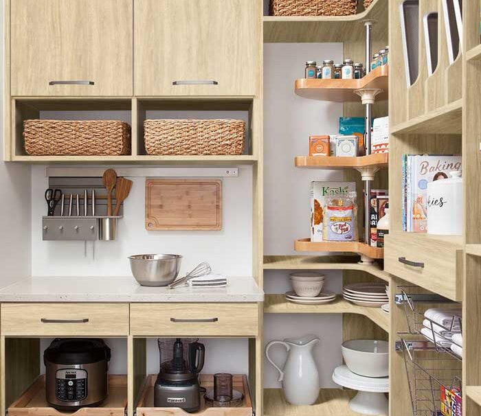built-in pantry shelving with pull-outs