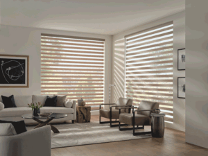 motorized roller shades adjust in Denver living room