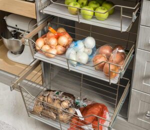 pull out metal storage drawers in kitchen pantry