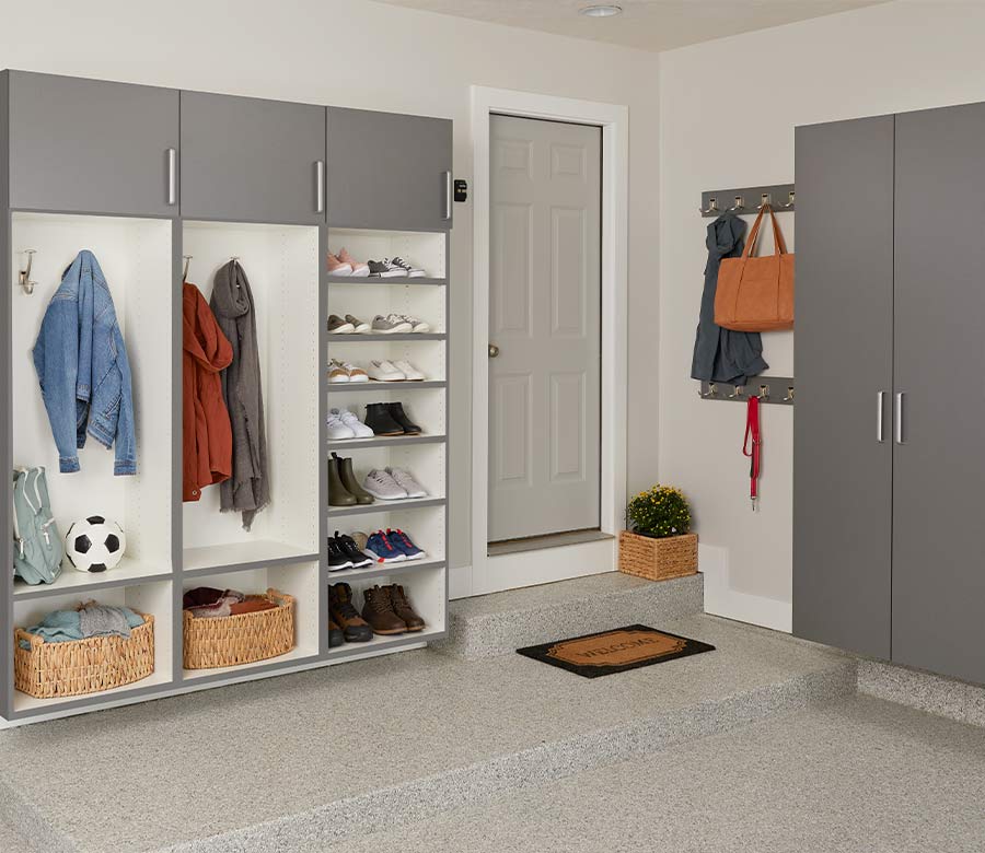 mudroom area of garage with mudroom lockers in Denver garage