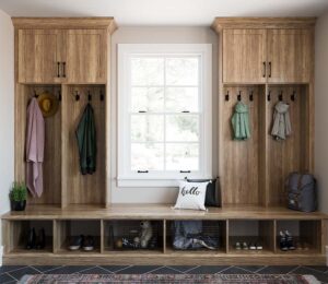 wooden storage lockers in Denver mudroom