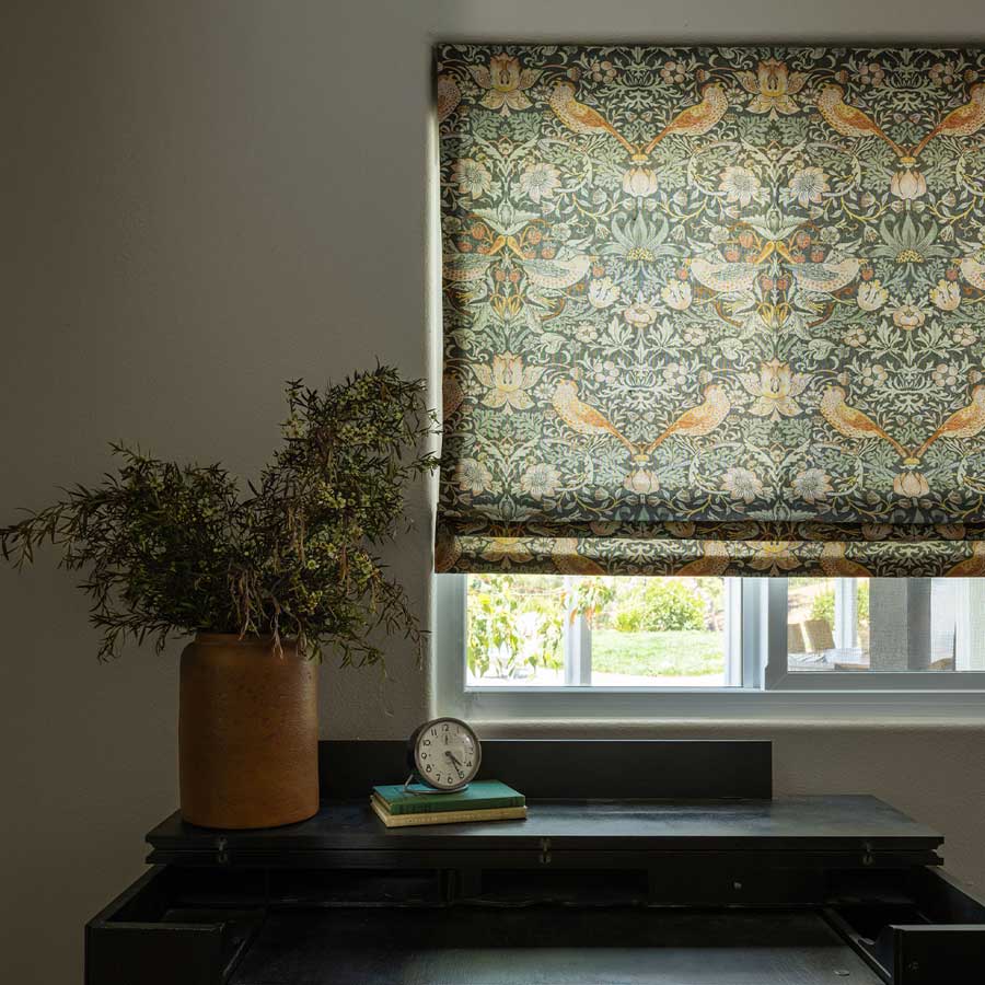 Custom roman shades in living room