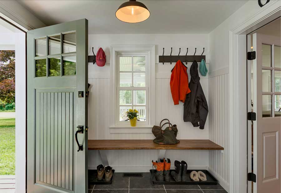 functional mudroom area behind entry door