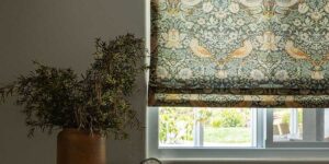 Custom roman shades in natural patterns
