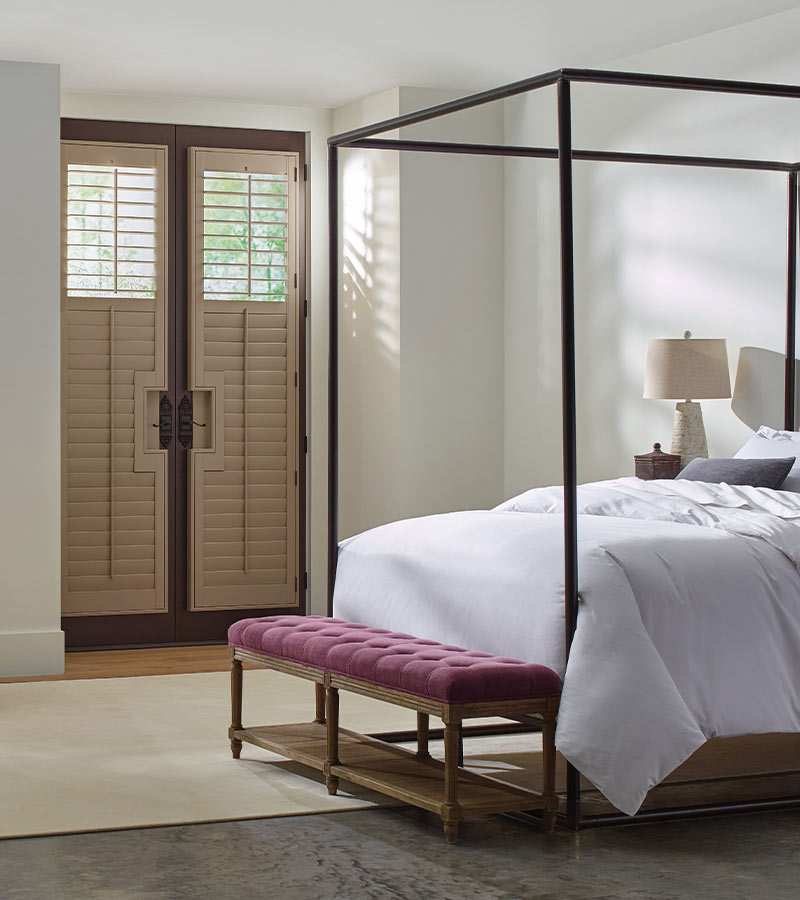 brown Horizontal shutters for Sliding Glass Doors and patio in bedroom