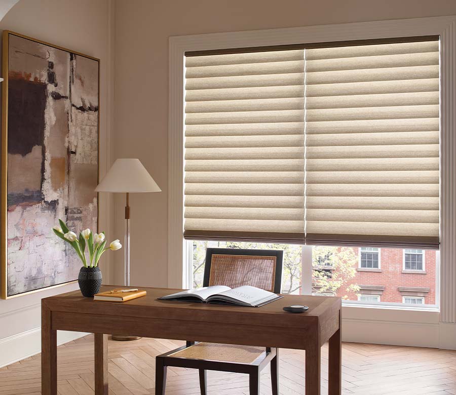 vignette-home-office-roman-shades-hunter-douglas-rocky-mountain-shutters-shades-and-closets home office with large roman shades