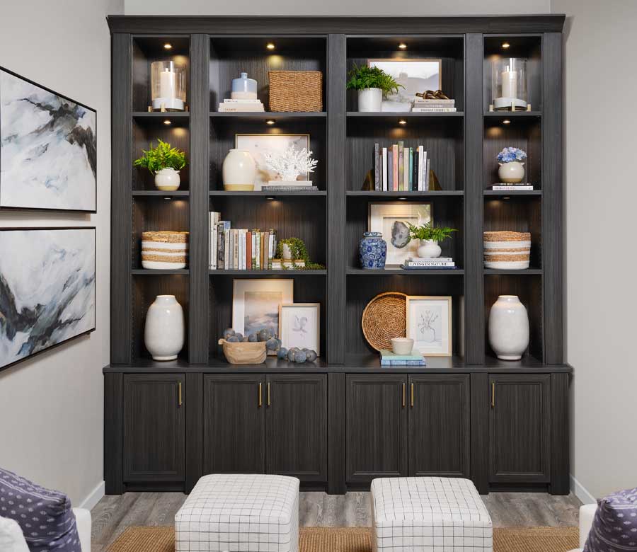 built-in bookshelves in home office for added storage