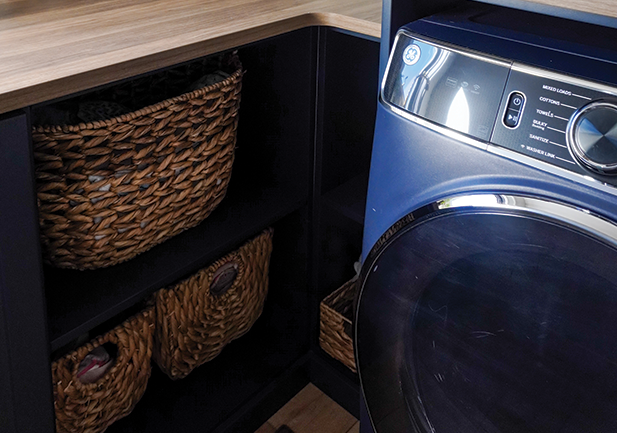 close up of additional storage for laundry room
