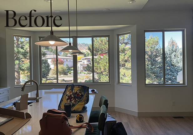 before window treatments in kitchen