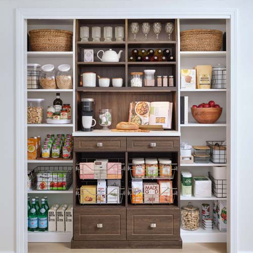 large-reach-in-pantry-organization-system-rocky-mountain-shutters-shades-closets Large reach-in pantry with custom shelving, drawers, and organized kitchen storage
