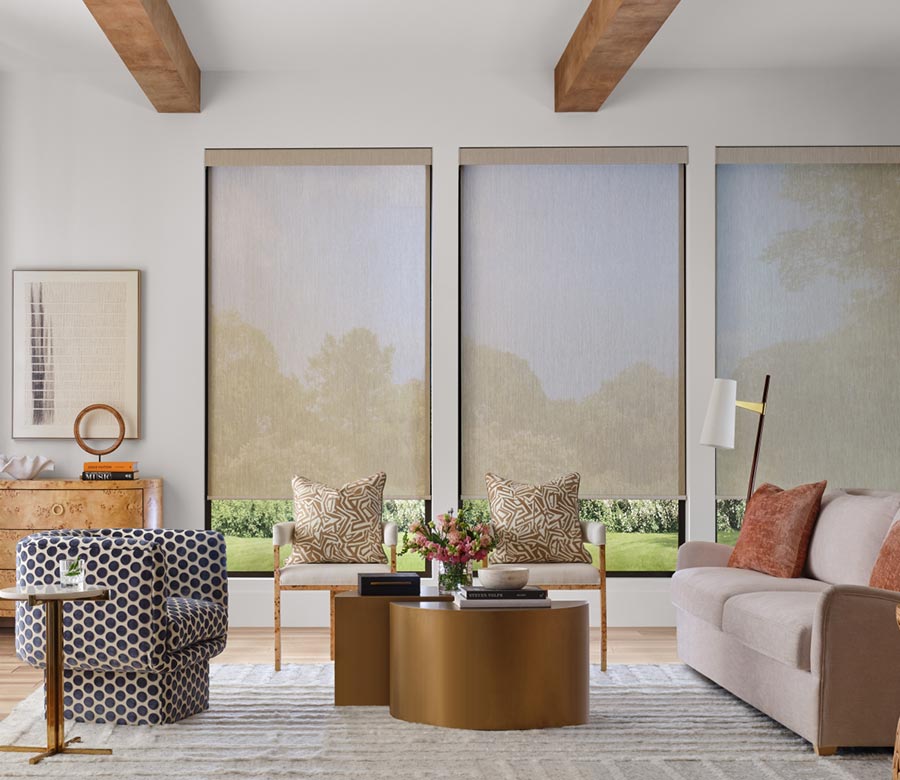light-filtering-designer-screen-shades-with-gliding-window-panels-by-hunter-douglas-living-room-rocky-mountain-shutters-shades-and-closets screen window coverings in dining room rocky mountain shutters shades and closets