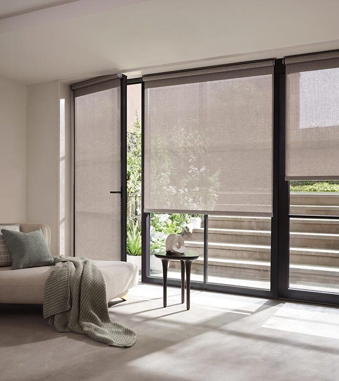 gray screen shades with handle for patio glass doors